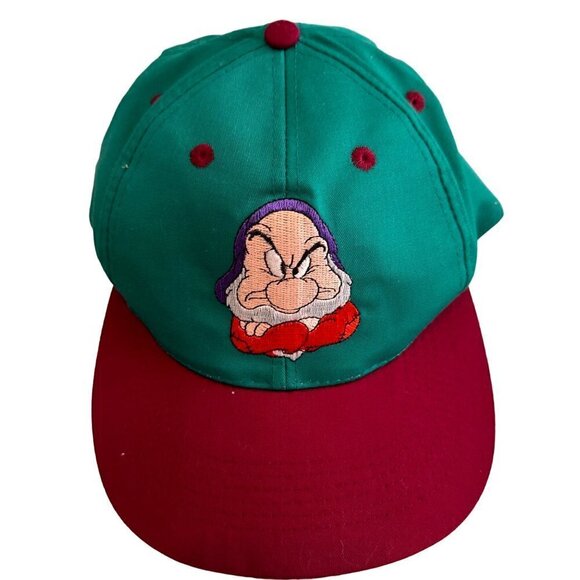 Disney 80s 90s VHS Video Release Grumpy Snow White Seven Dwarfs Snap Back Hat - Picture 2 of 6